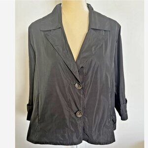 PLANET By Laura G Black Nylon Jacket Top One Size Crop Trenchcoat Lagenlook